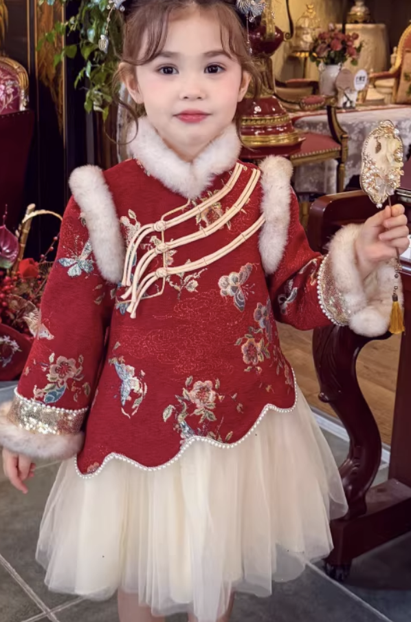 米米哈罗女童新年装旗袍裙